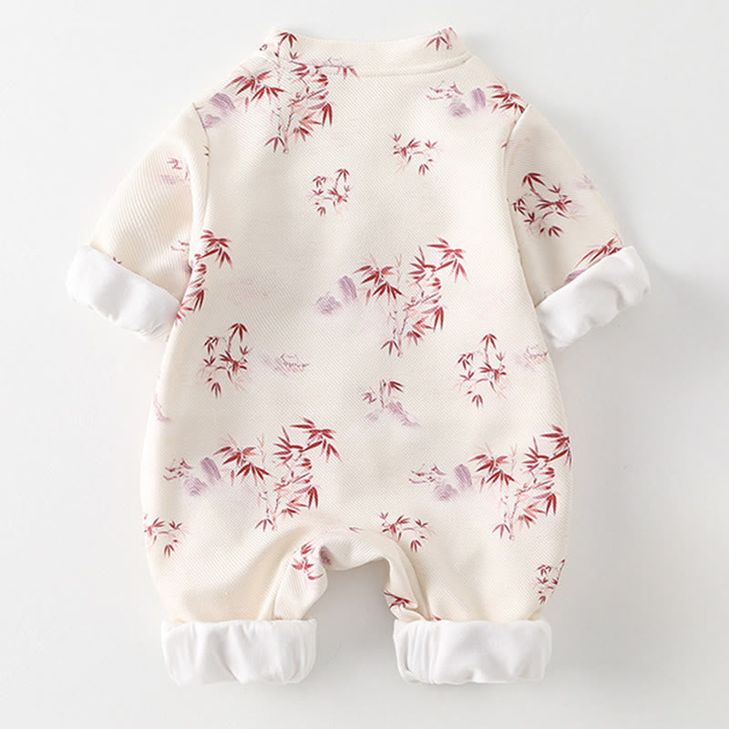 Buddha Stones Spring Fall Bamboo Flowers Design Baby Girl Cotton Long Sleeve One-pieces Rompers - image 13