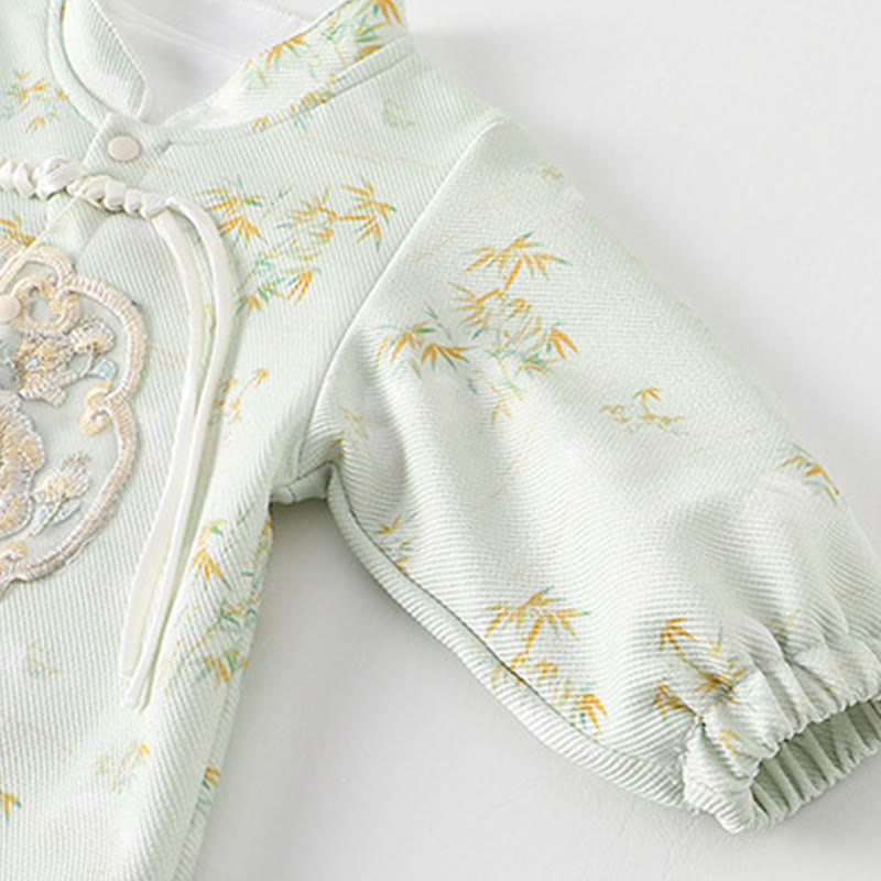 Buddha Stones Spring Fall Bamboo Flowers Design Baby Girl Cotton Long Sleeve One-pieces Rompers - image 6