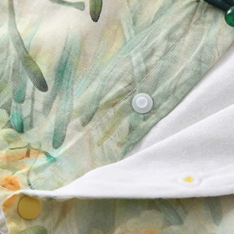 Buddha Stones Spring Fall Beige Flowers Green Grass Design Baby Girl Cotton Long Sleeve One-pieces Rompers - image 9