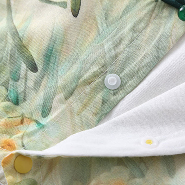 Buddha Stones Spring Fall Beige Flowers Green Grass Design Baby Girl Cotton Long Sleeve One-pieces Rompers - image 9