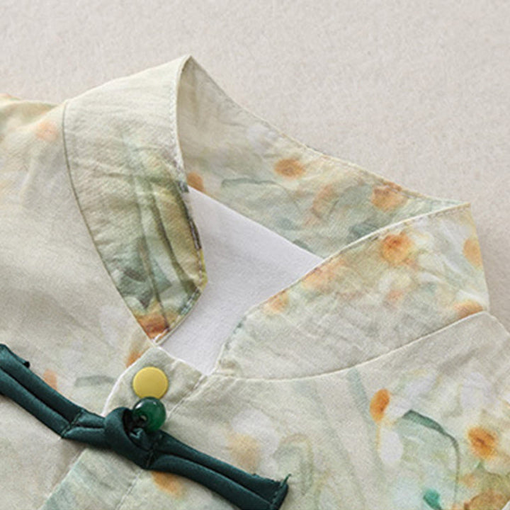 Buddha Stones Spring Fall Beige Flowers Green Grass Design Baby Girl Cotton Long Sleeve One-pieces Rompers - image 7