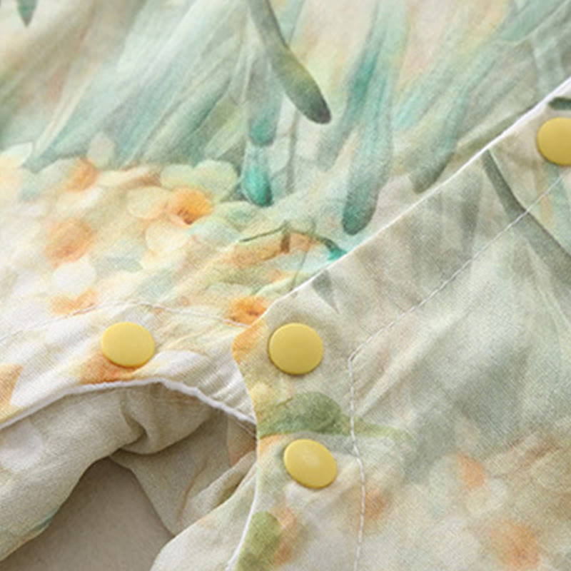 Buddha Stones Spring Fall Beige Flowers Green Grass Design Baby Girl Cotton Long Sleeve One-pieces Rompers - image 10