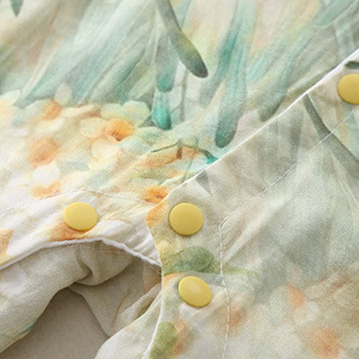 Buddha Stones Spring Fall Beige Flowers Green Grass Design Baby Girl Cotton Long Sleeve One-pieces Rompers - image 10