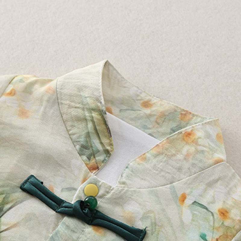 Buddha Stones Spring Fall Beige Flowers Green Grass Design Baby Girl Cotton Long Sleeve One-pieces Rompers - image 6