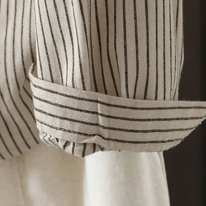 Buddha Stones Fall Stripe Stand Collar Buttons Women's Long Sleeve Shirt With Pocket - image 9