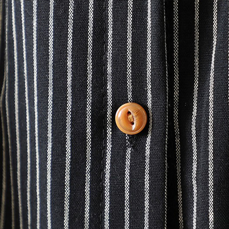 Buddha Stones Fall Stripe Stand Collar Buttons Women's Long Sleeve Shirt With Pocket - image 19