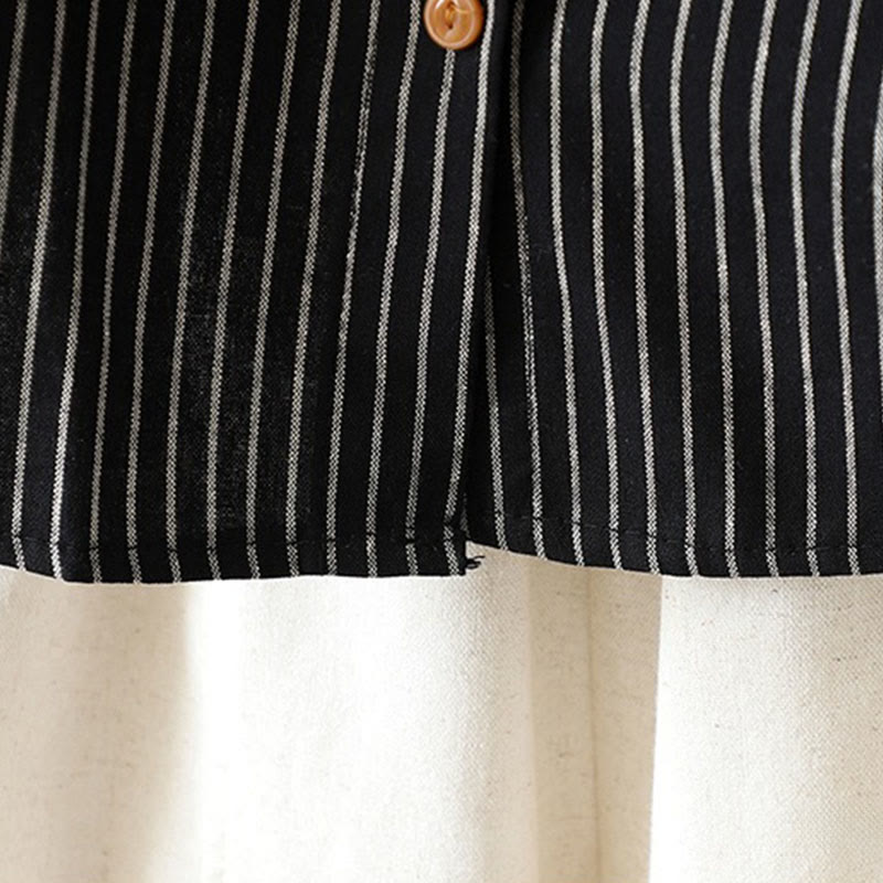 Buddha Stones Fall Stripe Stand Collar Buttons Women's Long Sleeve Shirt With Pocket - image 16