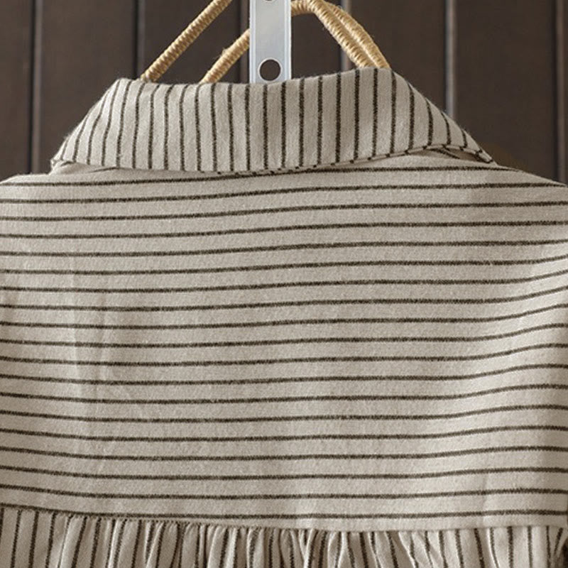 Buddha Stones Fall Stripe Stand Collar Buttons Women's Long Sleeve Shirt With Pocket - image 12