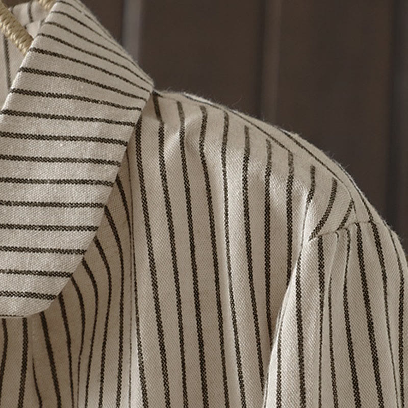 Buddha Stones Fall Stripe Stand Collar Buttons Women's Long Sleeve Shirt With Pocket - image 6