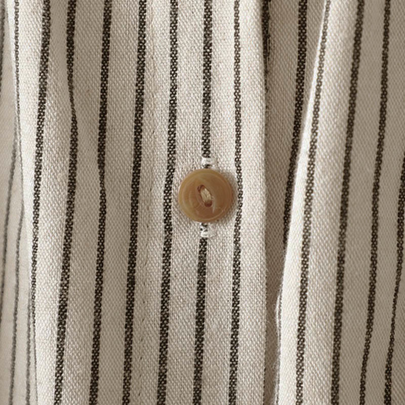 Buddha Stones Fall Stripe Stand Collar Buttons Women's Long Sleeve Shirt With Pocket - image 8