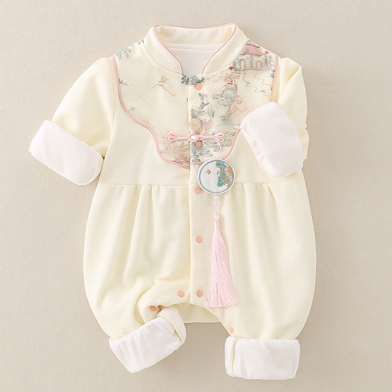 Buddha Stones Spring Fall Pavilion Design Baby Girl Cotton Long Sleeve One-pieces Rompers - image 2
