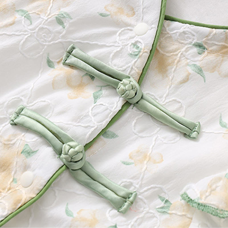 Buddha Stones Spring Fall Light Yellow Flowers V-Neck Design Baby Girl Cotton Long Sleeve One-pieces Rompers - image 7