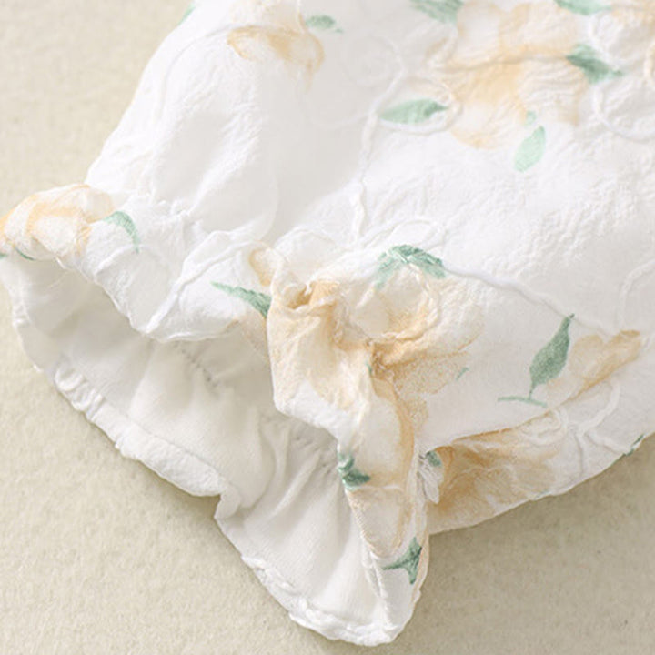 Buddha Stones Spring Fall Light Yellow Flowers V-Neck Design Baby Girl Cotton Long Sleeve One-pieces Rompers - image 13