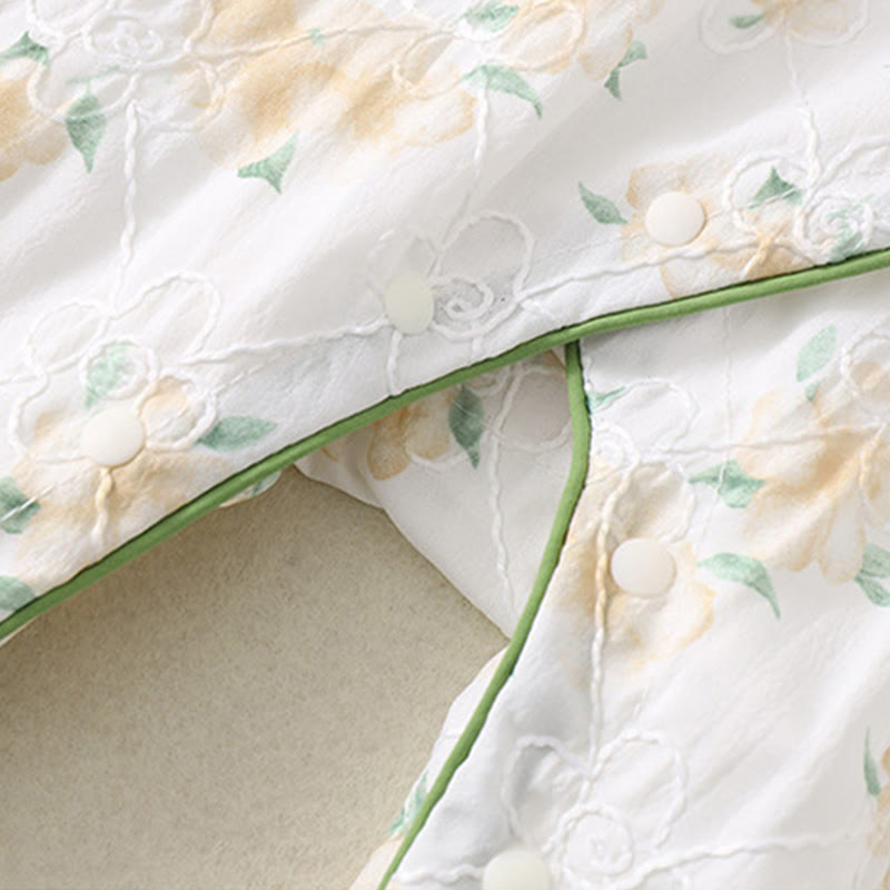 Buddha Stones Spring Fall Light Yellow Flowers V-Neck Design Baby Girl Cotton Long Sleeve One-pieces Rompers - image 12