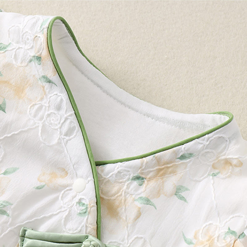 Buddha Stones Spring Fall Light Yellow Flowers V-Neck Design Baby Girl Cotton Long Sleeve One-pieces Rompers - image 10