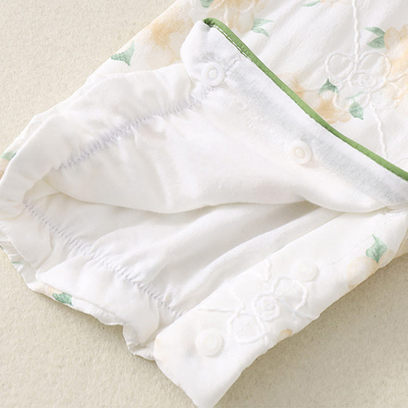 Buddha Stones Spring Fall Light Yellow Flowers V-Neck Design Baby Girl Cotton Long Sleeve One-pieces Rompers - image 8