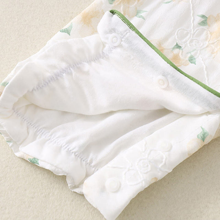 Buddha Stones Spring Fall Light Yellow Flowers V-Neck Design Baby Girl Cotton Long Sleeve One-pieces Rompers - image 8