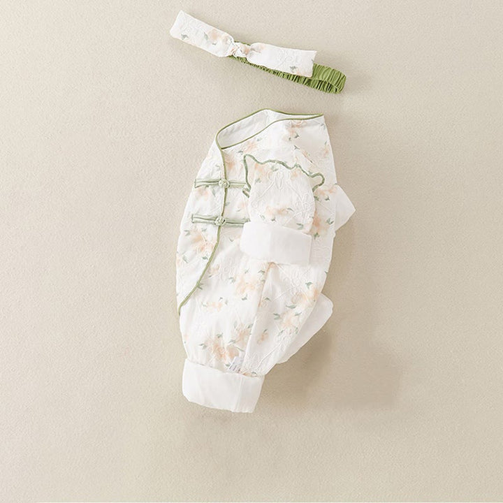 Buddha Stones Spring Fall Light Yellow Flowers V-Neck Design Baby Girl Cotton Long Sleeve One-pieces Rompers - image 15