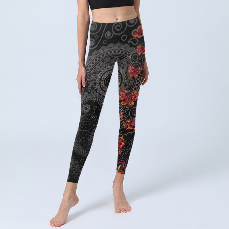 Buddha Stones Strong Contrast Flower Paisley Pattern Gym Leggings Women's Yoga Pants - image 5