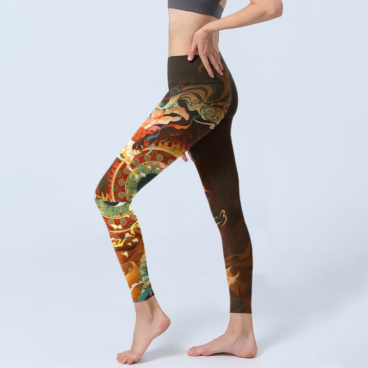 Buddha Stones Colorful Fairy Yin Yang Flame Camel Goat Flower Pattern Gym Leggings Women's Yoga Pants - image 2