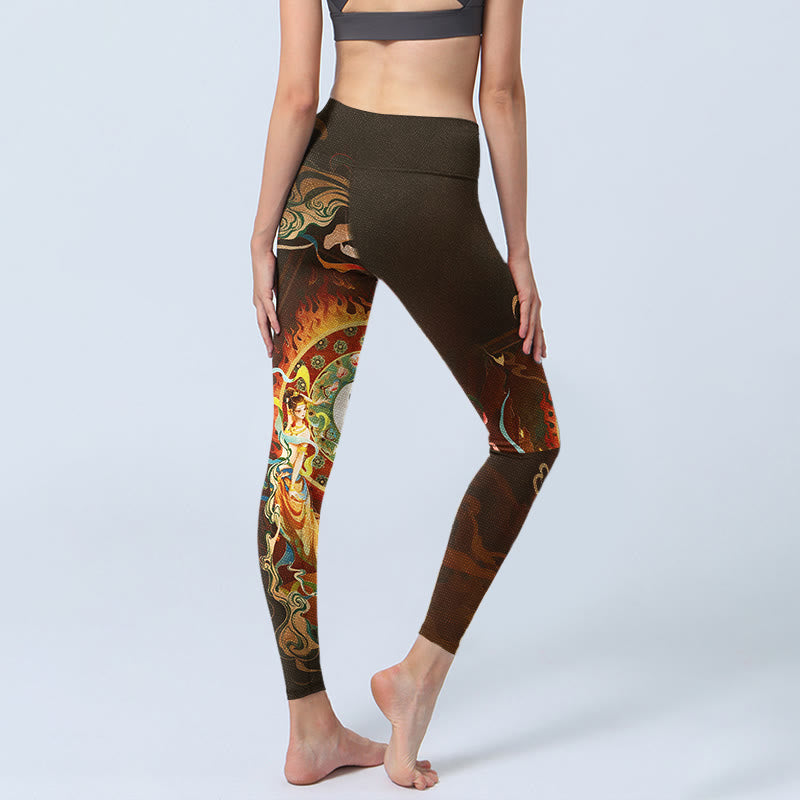 Buddha Stones Colorful Fairy Yin Yang Flame Camel Goat Flower Pattern Gym Leggings Women's Yoga Pants - image 4