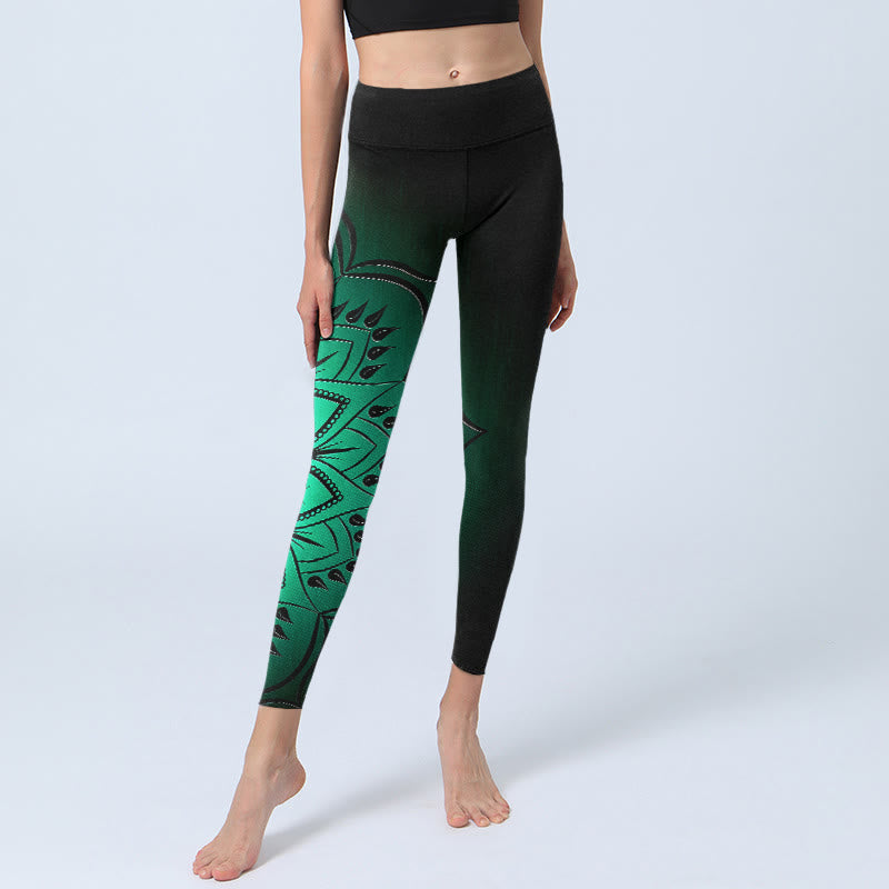 Buddha Stones Dark-Colored Mandala Pattern Gym Leggings Women's Yoga Pants - image 5