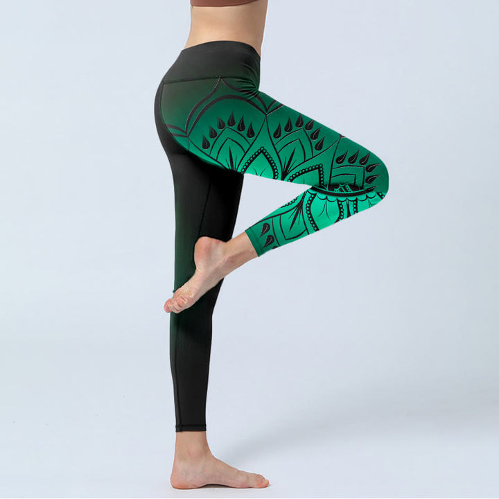 Buddha Stones Dark-Colored Mandala Pattern Gym Leggings Women's Yoga Pants - image 3