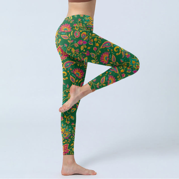 Buddha Stones Brightly Colored Flower Leaf Pattern Gym Leggings Women's Yoga Pants - image 3