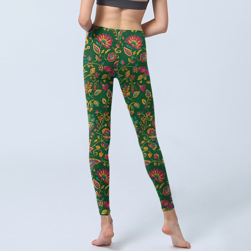 Buddha Stones Brightly Colored Flower Leaf Pattern Gym Leggings Women's Yoga Pants - image 6