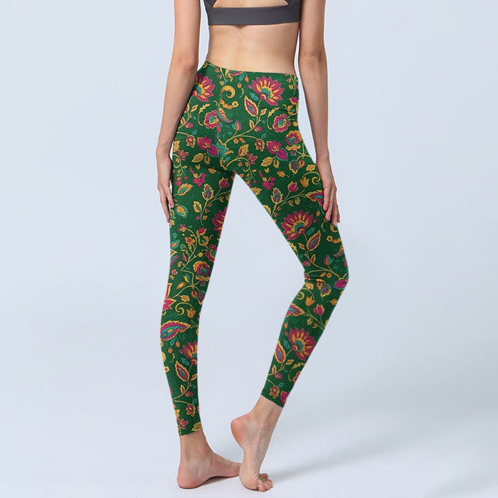Buddha Stones Brightly Colored Flower Leaf Pattern Gym Leggings Women's Yoga Pants - image 4
