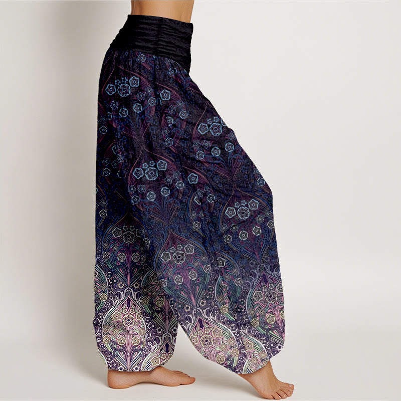 Buddha Stones Pure Cotton Retro Flower Pattern Women's Elastic Waist Harem Pants - image 7