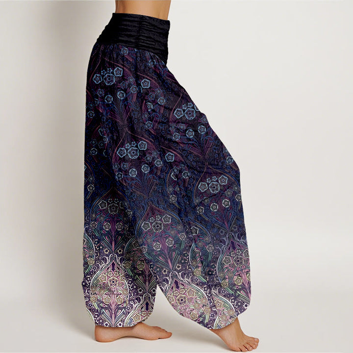 Buddha Stones Pure Cotton Retro Flower Pattern Women's Elastic Waist Harem Pants - image 7