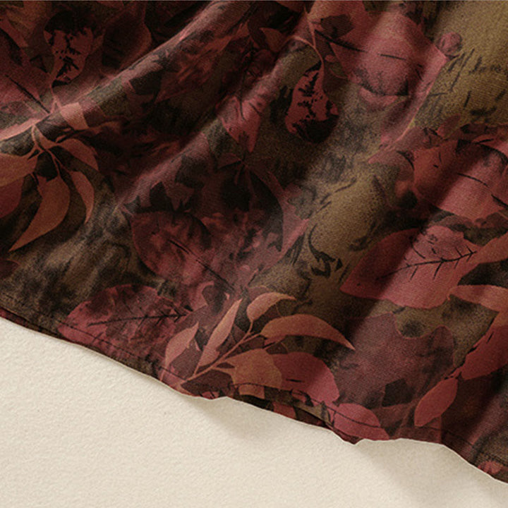 Buddha Stones Casual Flower Printed Pattern Buttons Design Long Sleeve Midi Dress With Pockets - image 16