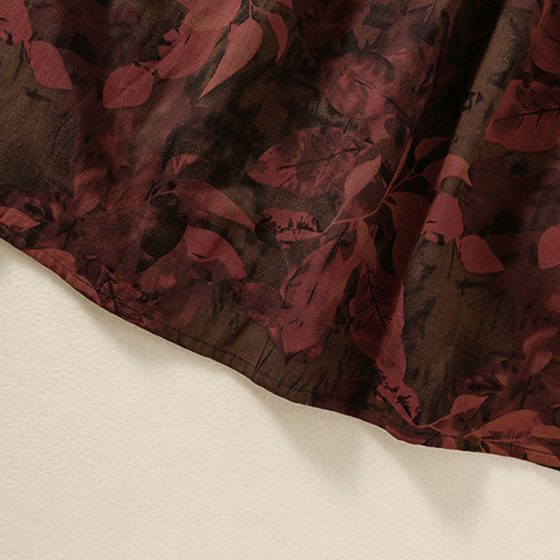 Buddha Stones Casual Flower Printed Pattern Buttons Design Long Sleeve Midi Dress With Pockets - image 15