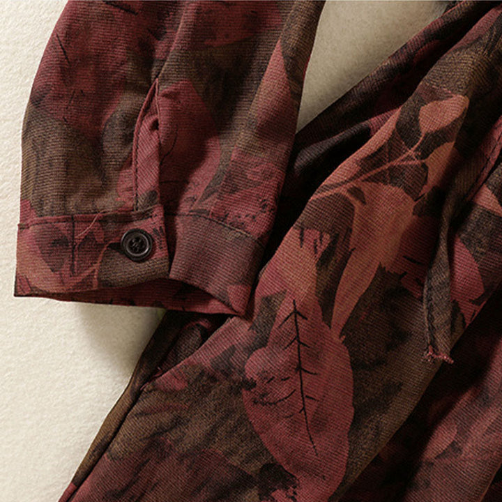 Buddha Stones Casual Flower Printed Pattern Buttons Design Long Sleeve Midi Dress With Pockets - image 13