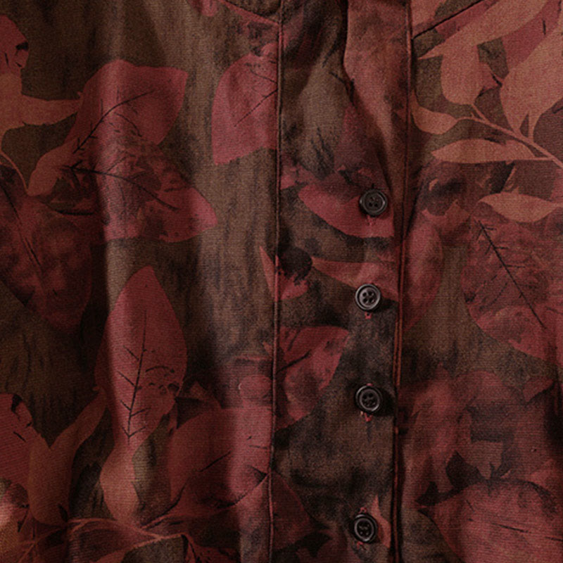 Buddha Stones Casual Flower Printed Pattern Buttons Design Long Sleeve Midi Dress With Pockets - image 11