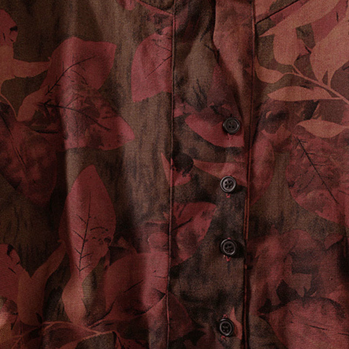 Buddha Stones Casual Flower Printed Pattern Buttons Design Long Sleeve Midi Dress With Pockets - image 11