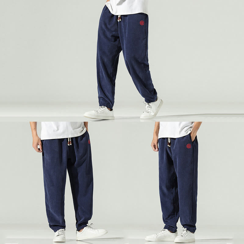 Buddha Stones Fall Plain Corduroy Embroidery Design Men's Harem Pants With Pockets - image 5