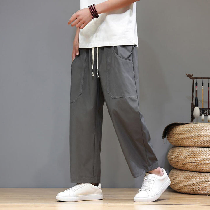 Buddha Stones Summer Solid Color Drawstring Straight Leg 7-8 Length Men's Pants With Pockets - Gray - US/UK/AU46，EU56 (5XL) - image 8