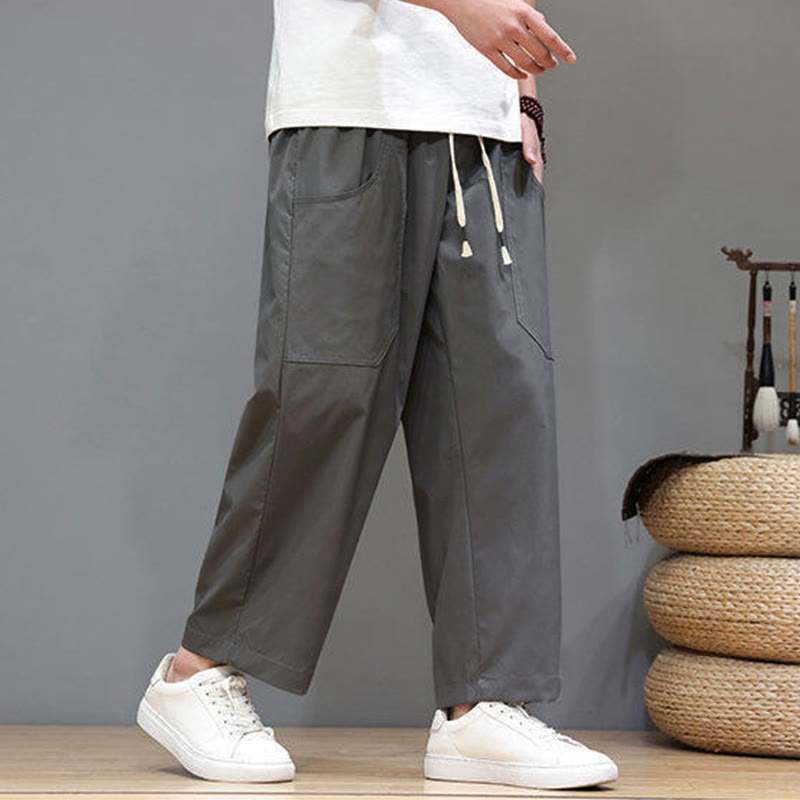 Buddha Stones Summer Solid Color Drawstring Straight Leg 7-8 Length Men's Pants With Pockets - image 10