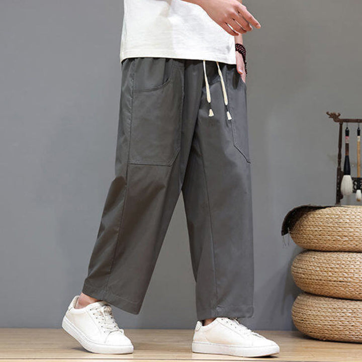 Buddha Stones Summer Solid Color Drawstring Straight Leg 7-8 Length Men's Pants With Pockets - image 10
