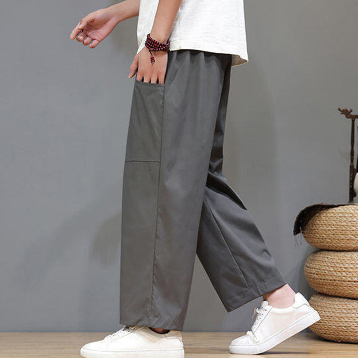 Buddha Stones Summer Solid Color Drawstring Straight Leg 7-8 Length Men's Pants With Pockets - image 14