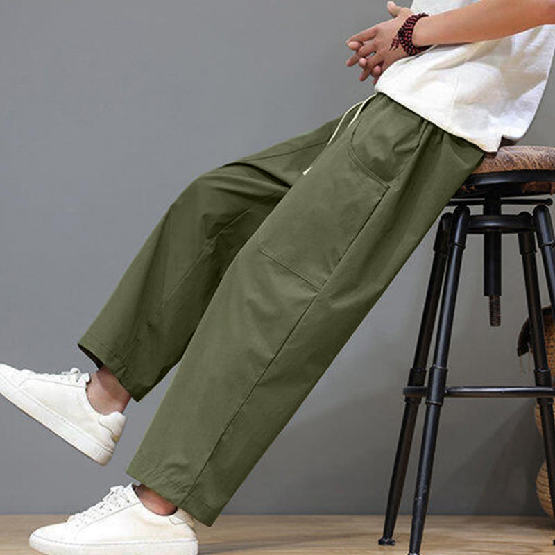 Buddha Stones Summer Solid Color Drawstring Straight Leg 7-8 Length Men's Pants With Pockets - image 7