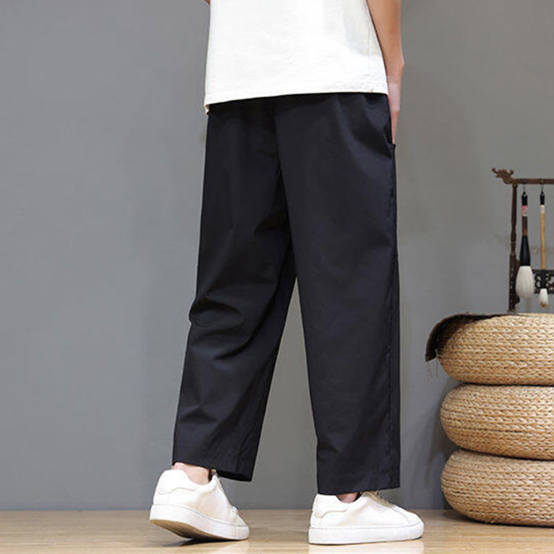 Buddha Stones Summer Solid Color Drawstring Straight Leg 7-8 Length Men's Pants With Pockets - image 20