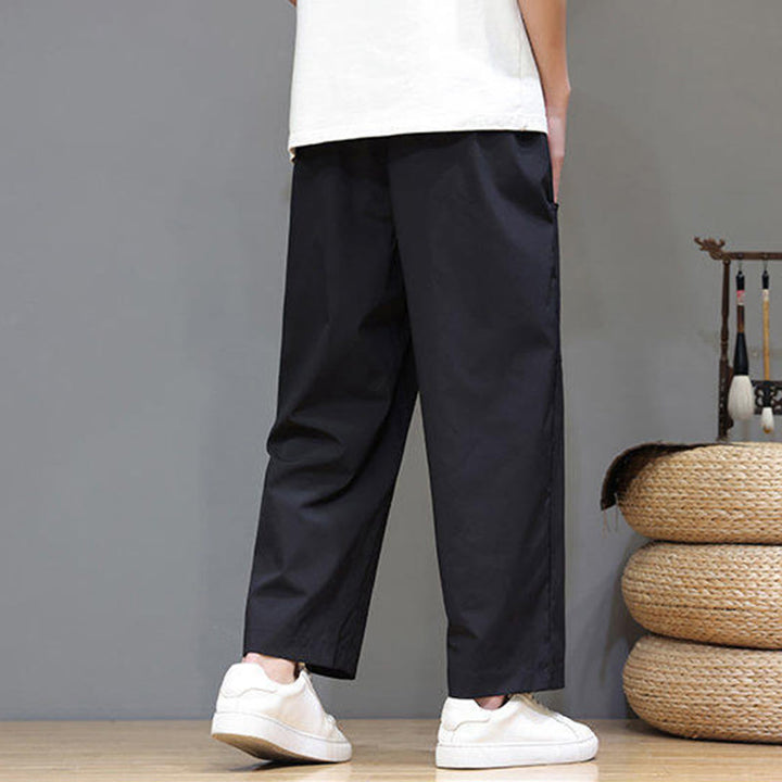 Buddha Stones Summer Solid Color Drawstring Straight Leg 7-8 Length Men's Pants With Pockets - image 20