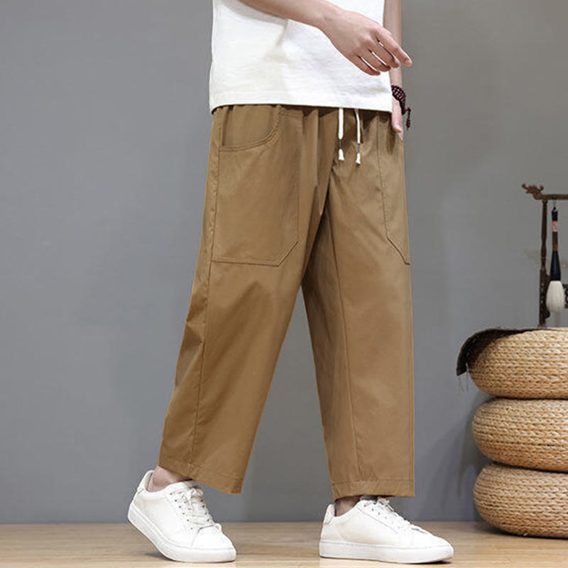 Buddha Stones Summer Solid Color Drawstring Straight Leg 7-8 Length Men's Pants With Pockets - image 30