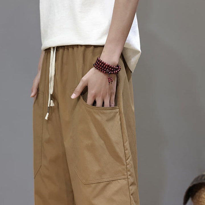 Buddha Stones Summer Solid Color Drawstring Straight Leg 7-8 Length Men's Pants With Pockets - image 33