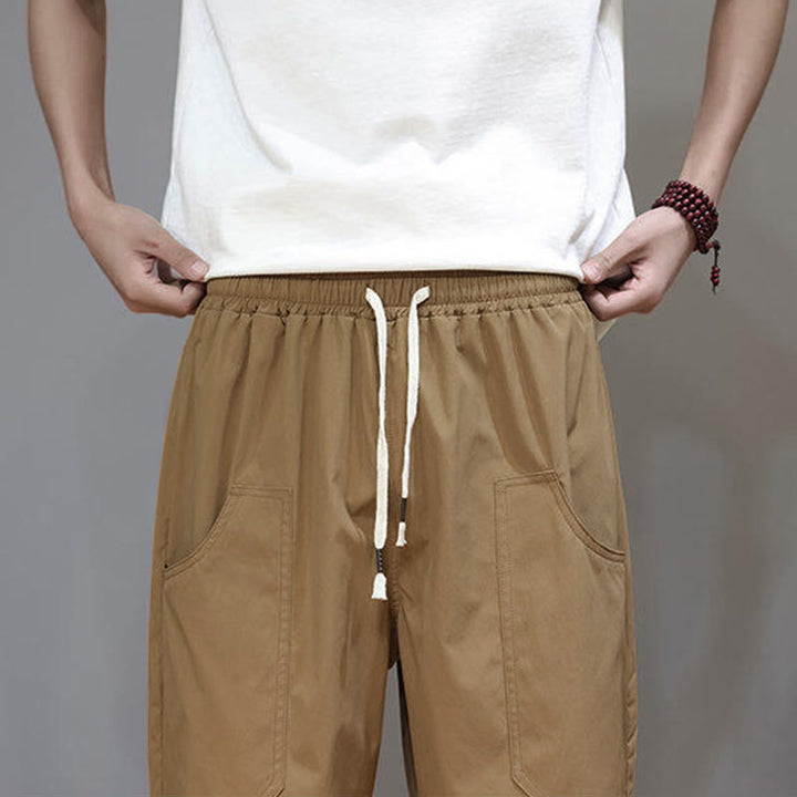 Buddha Stones Summer Solid Color Drawstring Straight Leg 7-8 Length Men's Pants With Pockets - image 32