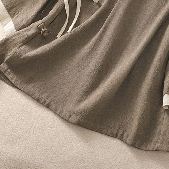 Buddha Stones Retro Lace-up Frog-Button Design Women's Three Quarter Sleeve Cotton Linen Shirt - image 21