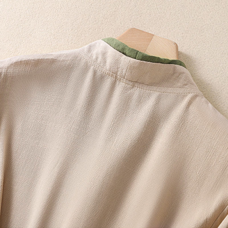 Buddha Stones Retro Lace-up Frog-Button Design Women's Three Quarter Sleeve Cotton Linen Shirt - image 4